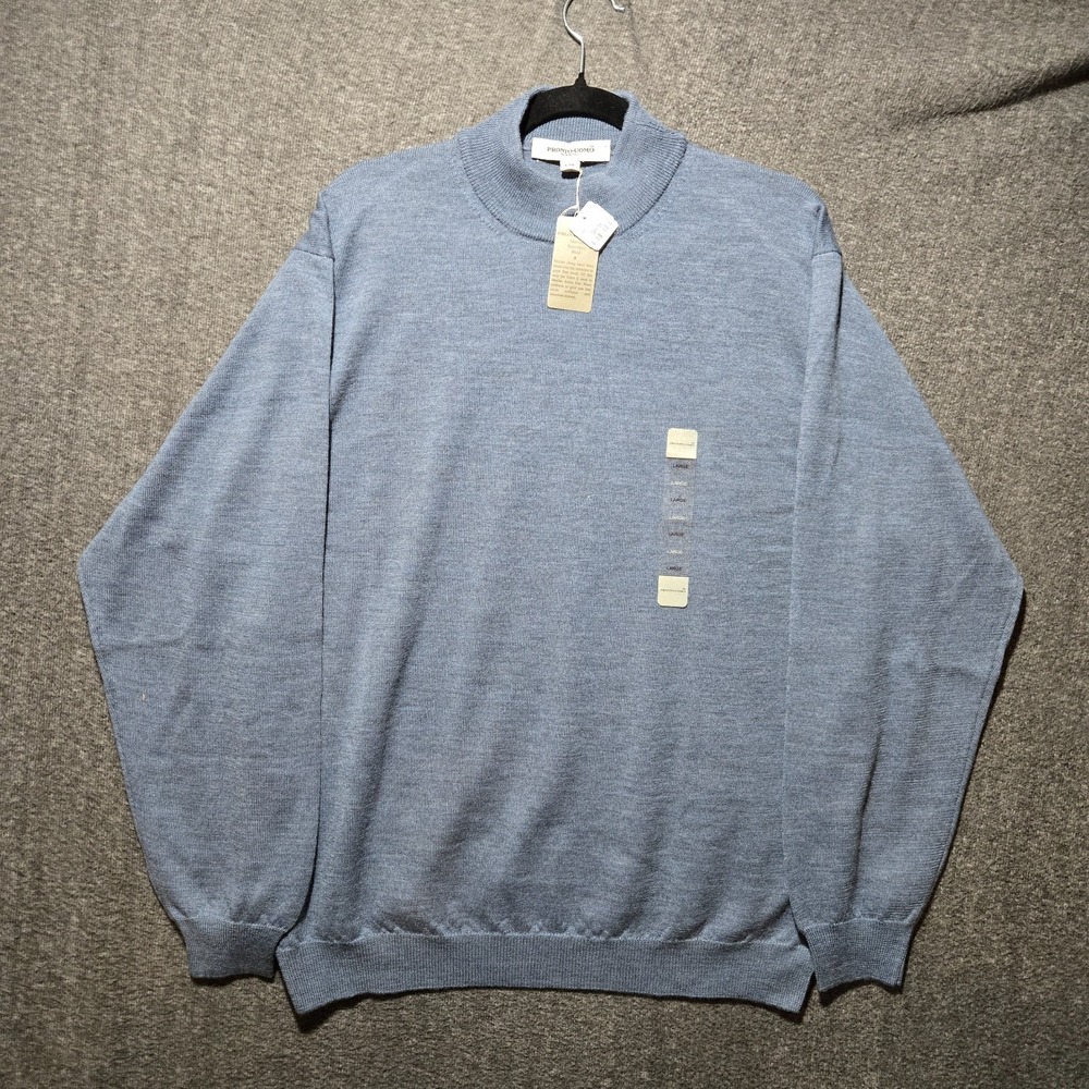 Pronto Uomo 100% Extra Fine‎ Merino Wool Sweater Mens L Blue Mock Neck Pullover